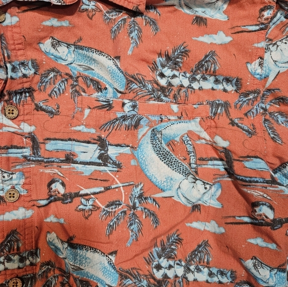 Flyshacker Fishing Shirt M Coral Fish Print Short Sleeve Button Front - Picture 5 of 10